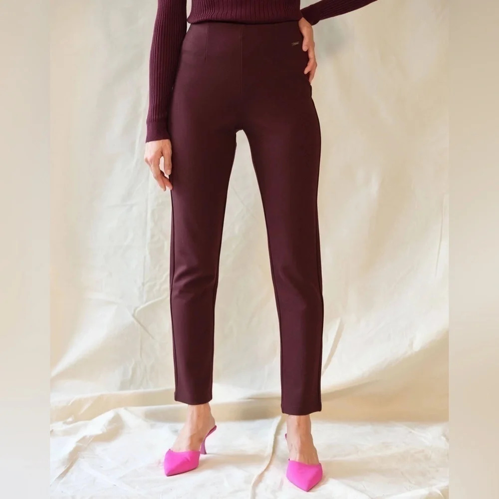 Tahari | Burgundy High Rise Pull-On Ponte Pant (S) - Picture 2 of 9